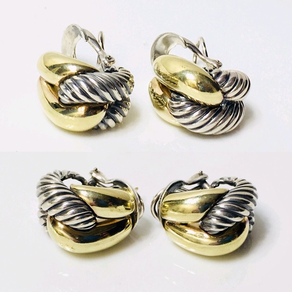 David Yurman Sterling 14k Sculpted Cable Earrings - Picture 3 of 8